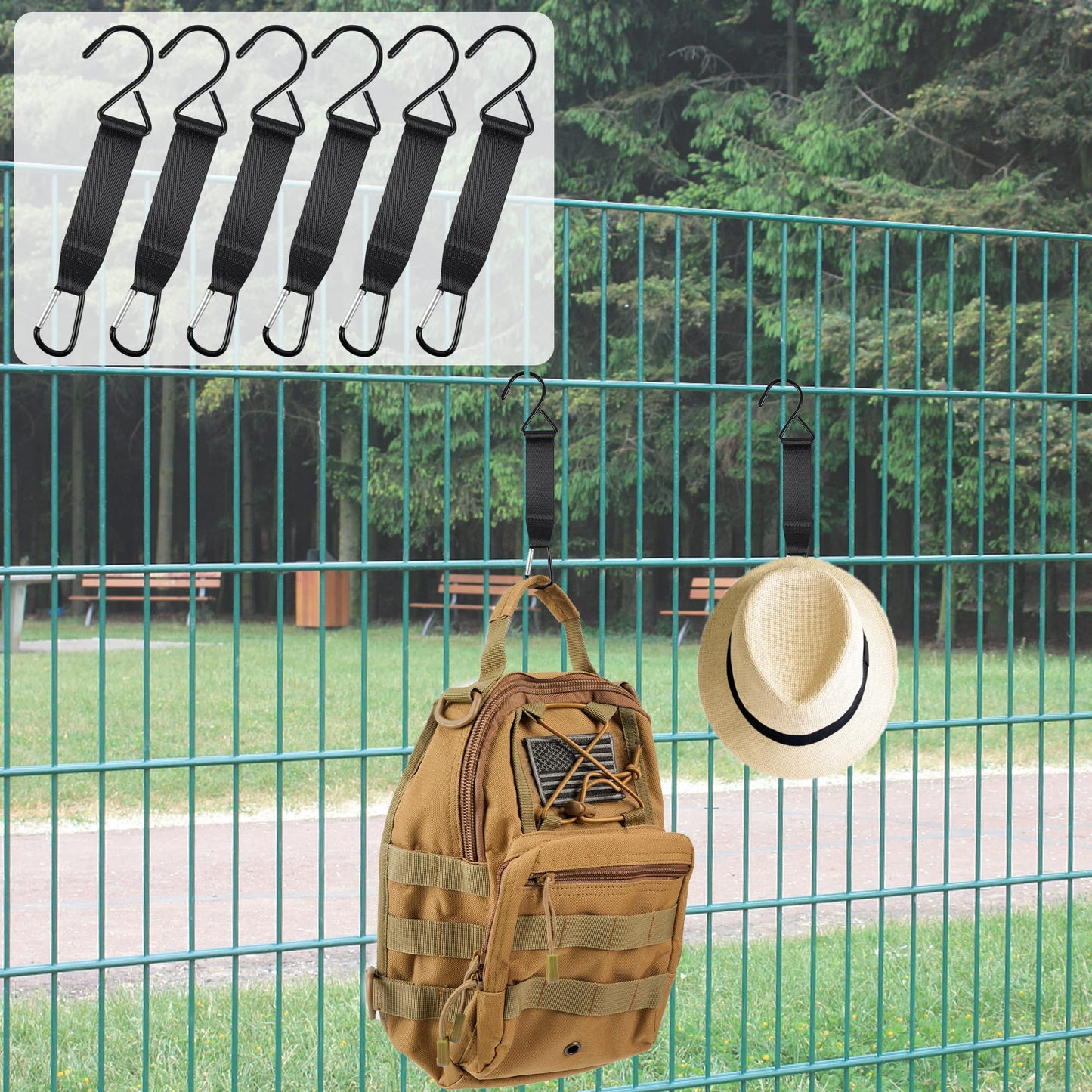 Bylion 12-Piece Fence Hooks - Multifunctional Metal Hooks with Nylon Safety Buckles for Outdoor Sports & Camping