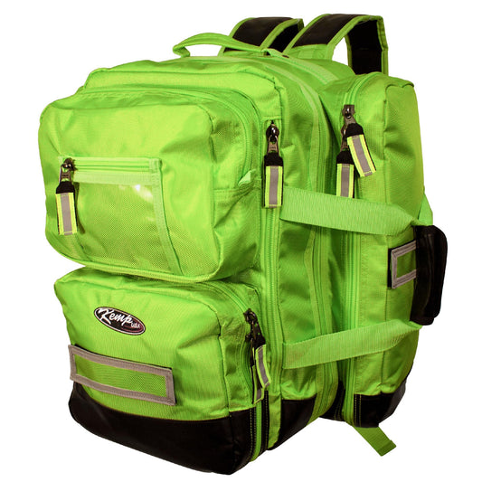 Kemp USA Ultimate EMS Backpack - Emergency Supplies - EMT Bag Fits BLS/ALS Equipment and D Tank Oxygen Cylinder - Multiple Grab Points, Chest & Waist Support Straps & Color-Coded Pouches (Neon Green)