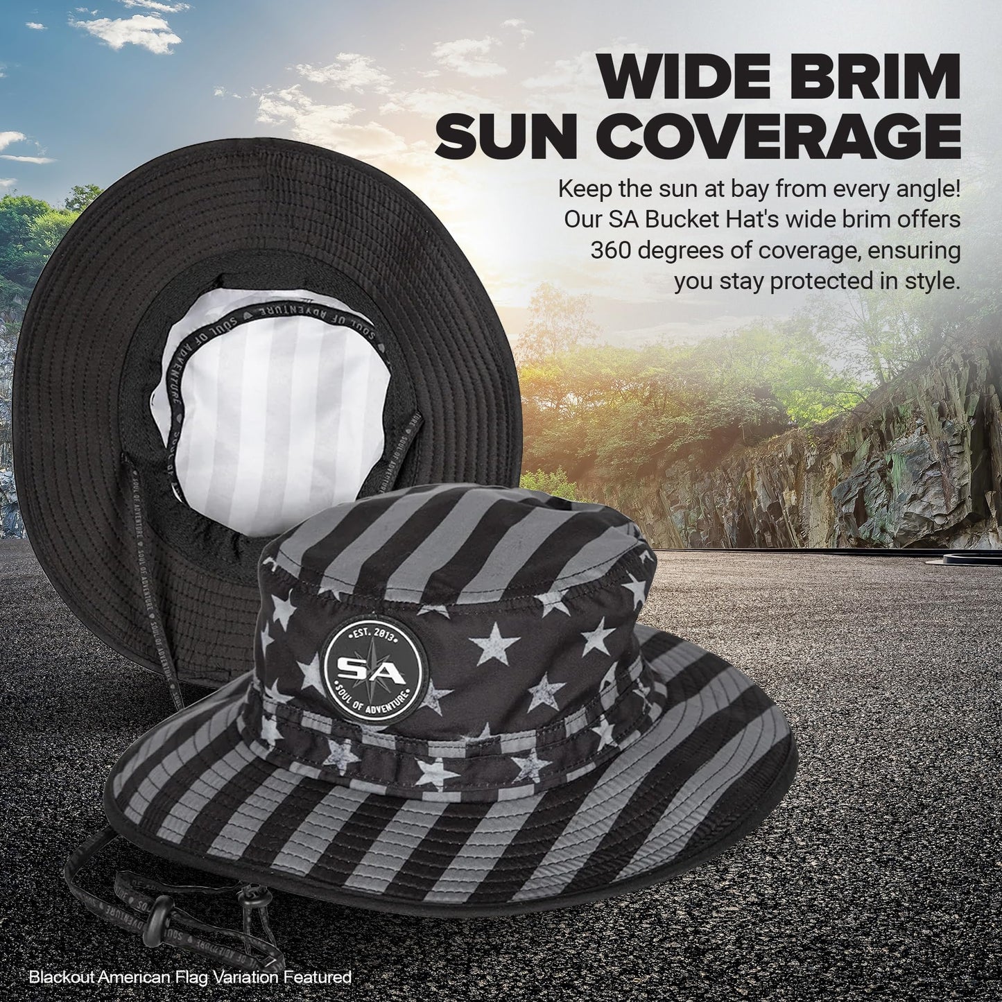S A Company Bucket Hat | UV 50+ for Adults | Sun Protection with Adjustable Fit, Moisture-Wicking Fabric Black