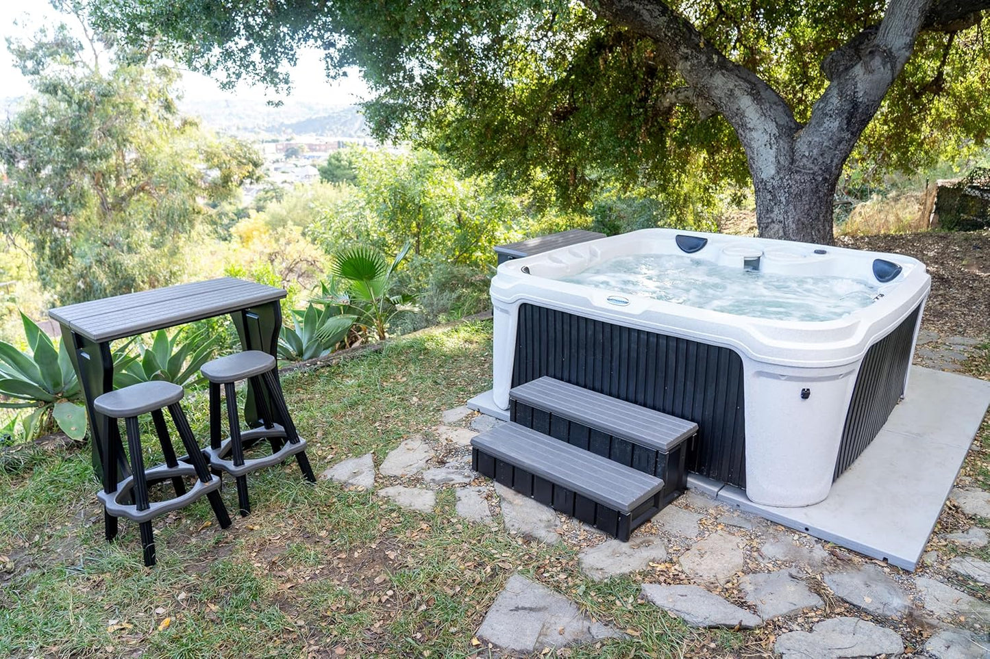 Confer Plastics Two Tier 36" Wide Deluxe Hot Tub Step. Non-Skid Spa Steps, Easy Installation, Sturdy, Long Lasting Upgrade to Your Space. Proudly Made in USA. - Espresso