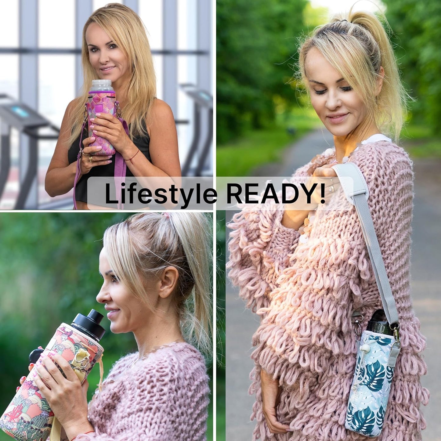 Insulated Neoprene Water Bottle Carrier | Adjustable Sling Pouch | Black, Large