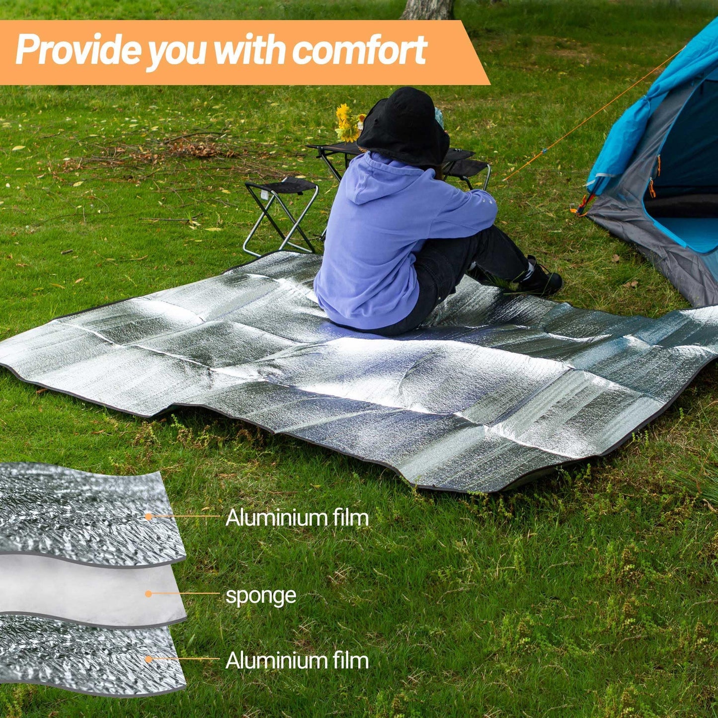 喜马拉雅 Himalaya Foam Foil Blanket Lightweight Camping Mat Outdoor Roll-up Portable Waterproof Sleeping Mat for Hiking Backpacking Double-Sided Aluminum Camping Accessories(78"x59")