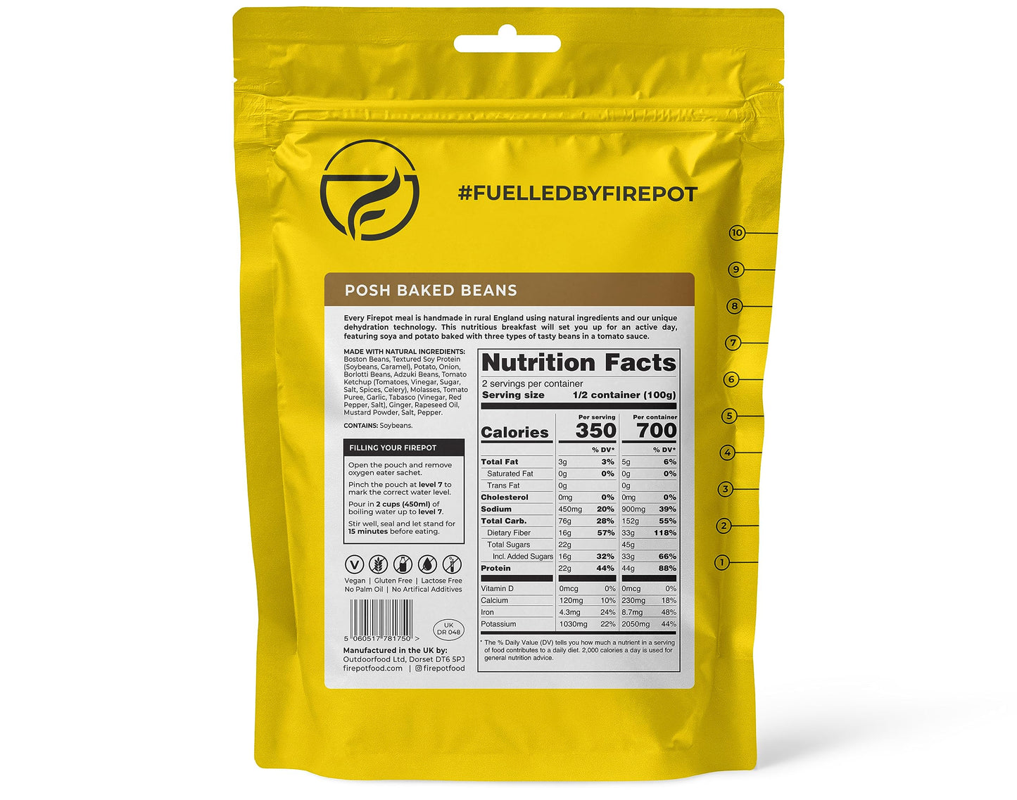 FIREPOT Posh Baked Beans - Healthy Plant Based Dehydrated Camping & Backpacking Meals (2 Servings)