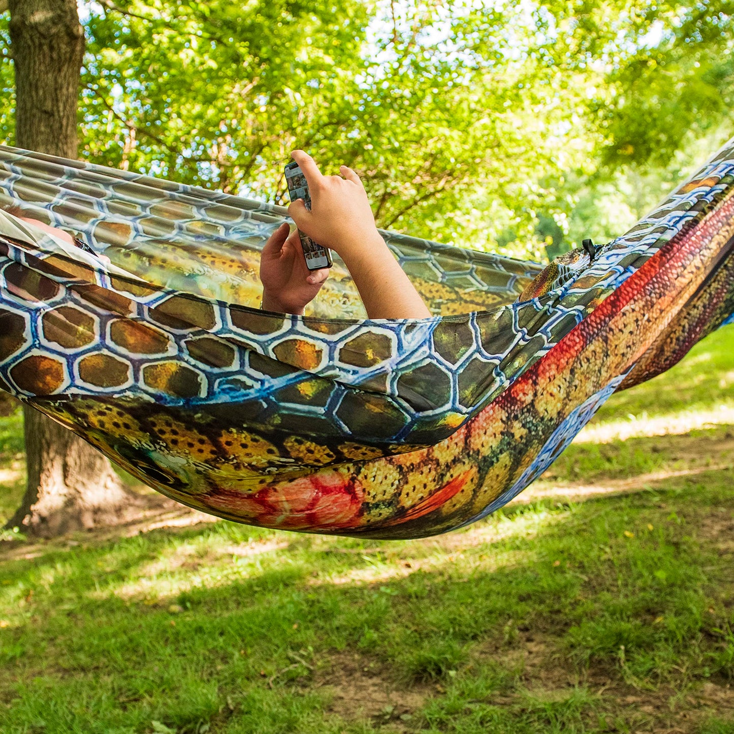 Equip Outdoors Portable Camping Hammock, Hanging Kit Included, One Person Photo Real Hammock, Trout, 108" L X 56" W