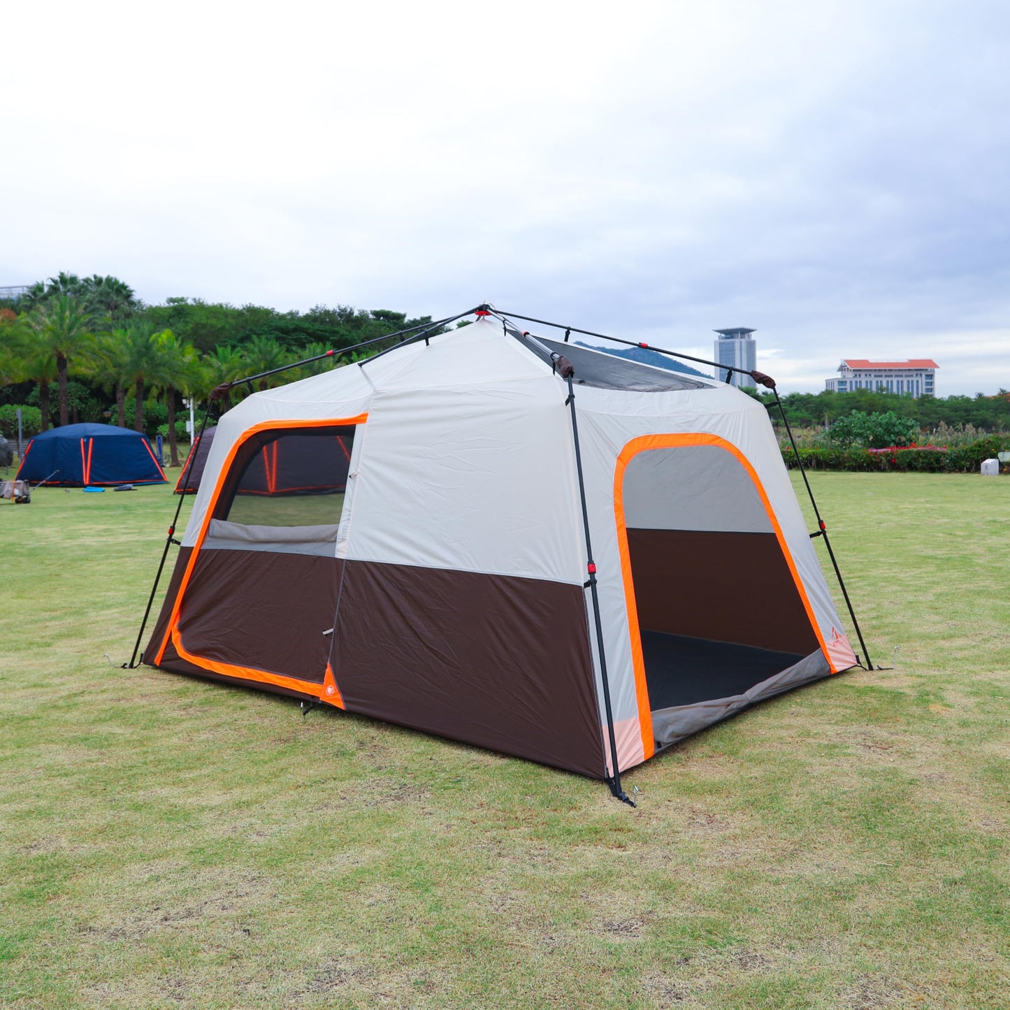 KTT Instant Tent 6 Person(B),Large Family Cabin Tents,Automatic Tent Build Quickly in 60S,2 Rooms,2 Top Windows,3 Doors and 3 Windows with Mesh,Waterproof,Big Tents for Outdoor,Picnic,Camping(Brown)
