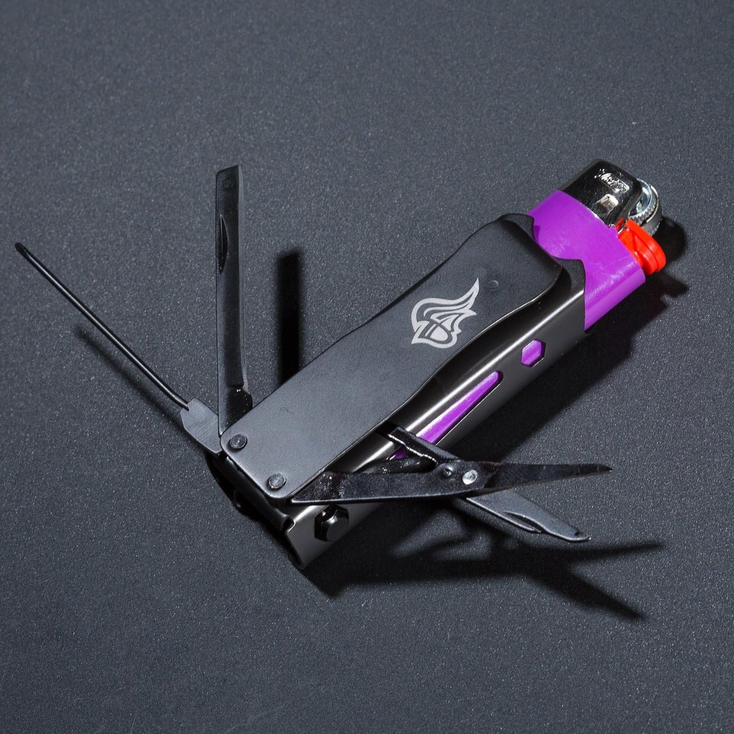 LighterBro Pro Lighter Sleeve - Multi-Tool - 420 Stainless Steel - Easily Fits Your Favorite Lighters - Includes Mini Pocket Knife, Ruler, Scissors, Screwdriver, Poker, Key Ring & More (Black)