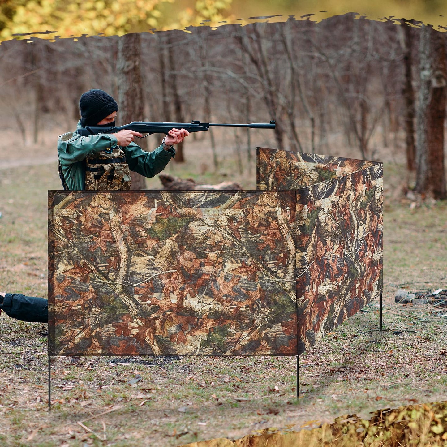 SmoothNovelty 2 Pcs Hunting Blinds Ground Portable Ground Blinds for Deer Hunting Camouflage 118 Inches x 27.6 Inches 3 Panel with 4 Stakes Easy Set up for Duck Turkey Spring Outdoor Shooting