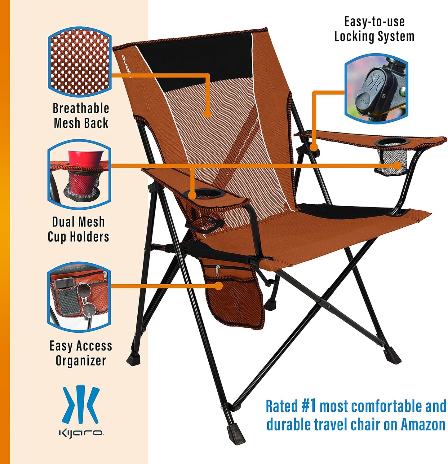 Kijaro Portable Camping Chairs - Enjoy the Outdoors with a Versatile Folding Sports Chair for Outdoor & Lawn - Dual Lock Feature Locks Position – Hallet Peak Gray