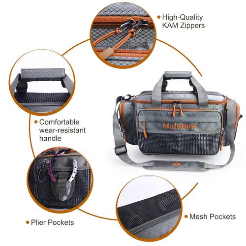 MoiShow Fishing Tackle Box Bag - Fishing Bags for Saltwater or Freshwater (#Grey) Fishing Tackle Bags - Padded Shoulder Strap - Tackle Bag for 3600 3700 Tackle Box