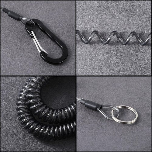 Dimeho Retractable Safety Coiled Lanyard, 3 Pcs Heavy Duty Fishing Lanyard Fishing Rod Tether Accessories Tackle Fishing Ropes Tool with Aluminium Alloy Clip for Pliers Boating Kayak (Black)