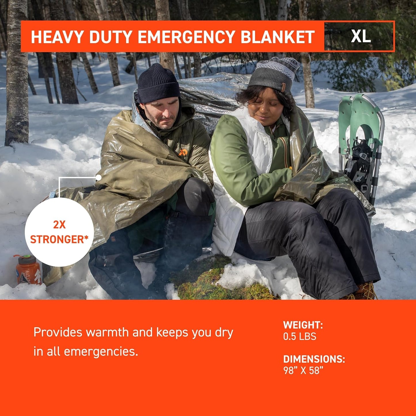 S.O.L. Survive Outdoors Longer 90% Heat Reflective Heavy-Duty Emergency Blanket - Thick, Rugged for Disaster Preparedness Kit - Waterproof, Windproof, Tear-Resistant - 58" x 98", 3.2 oz, Green