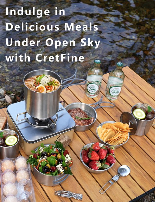 CretFine Camping Pots and Pan Set Stainless Steel Mess Kit with Camping Dishes 15pcs for one or Two Camp Pans Set Pot Set Military Mess Kit- Survival Cookware Backpacking Cooking Kit for Tavel, Camp
