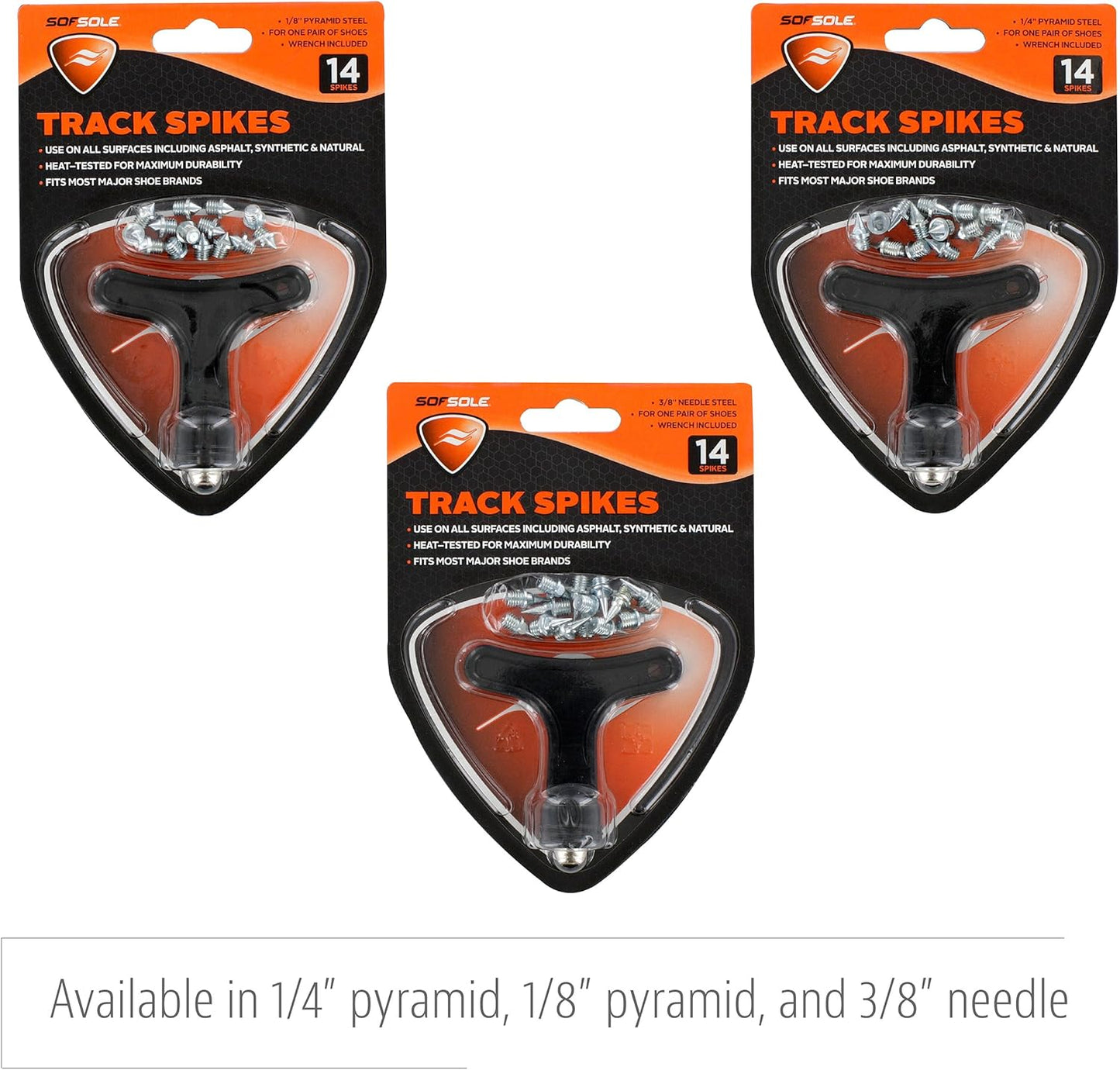 Sof Sole Replac -Ment Steel Track Spikes for Running Shoes, Pyramid 1/4-Inch