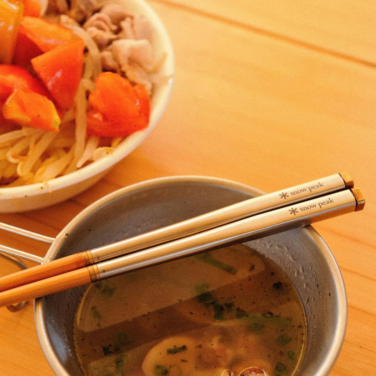 Snow Peak Wabuki Chopsticks - Collapsible Stainless Steel Chopsticks with Case - Reusable Utensils Perfect for Camping & Travel - L