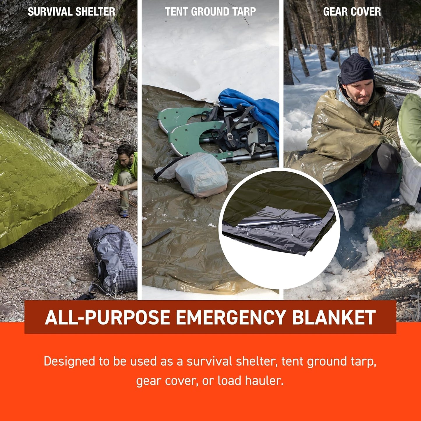 S.O.L. Survive Outdoors Longer 90% Heat Reflective Heavy-Duty Emergency Blanket - Thick, Rugged for Disaster Preparedness Kit - Waterproof, Windproof, Tear-Resistant - 58" x 98", 3.2 oz, Green