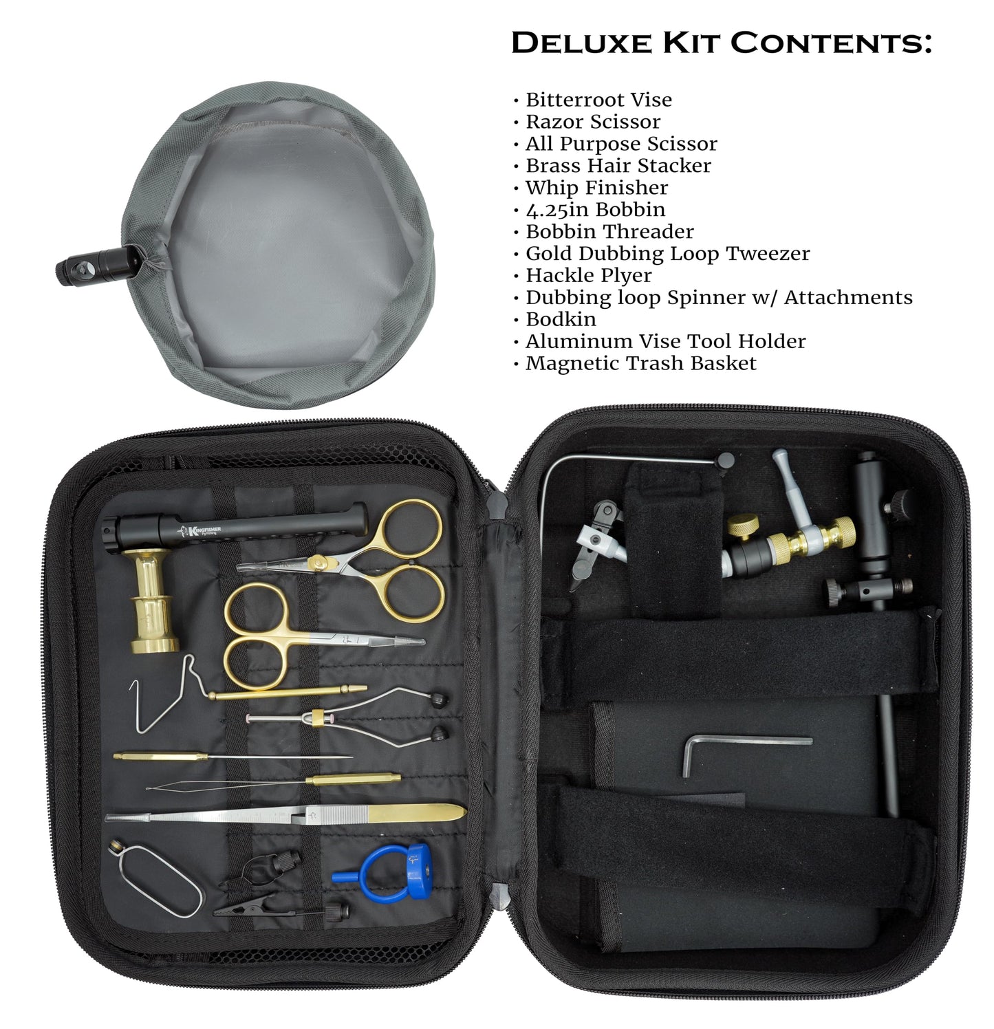 Kingfisher Fly Tying Bitterroot True Rotary Fly Tying Vise Deluxe Kit, with Tools