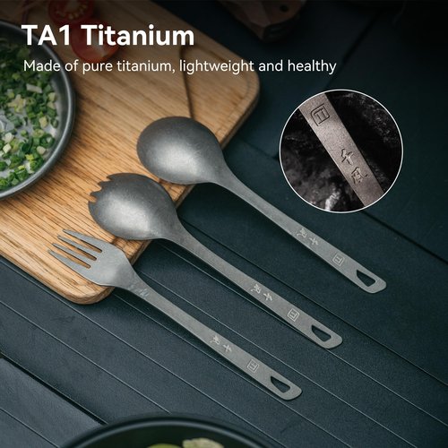 Thous Winds Titanium Cutlery Set, Ultralight and Durable Fork and Spoon, Reusable Flatware for Outdoor Camping Backpacking Hiking Picnic Travel, with Storage Bag