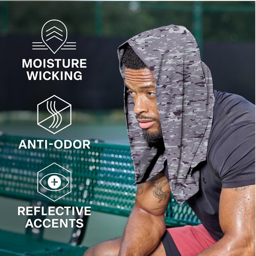 COLD FACTOR Instant Cooling Hoodie Towel (Gray Camo) | Advanced Chemical-Free Evaporative Cooling Technology | UPF 50+ & Reflective Safety | Moisture Wicking |2+ Hours of Cooling