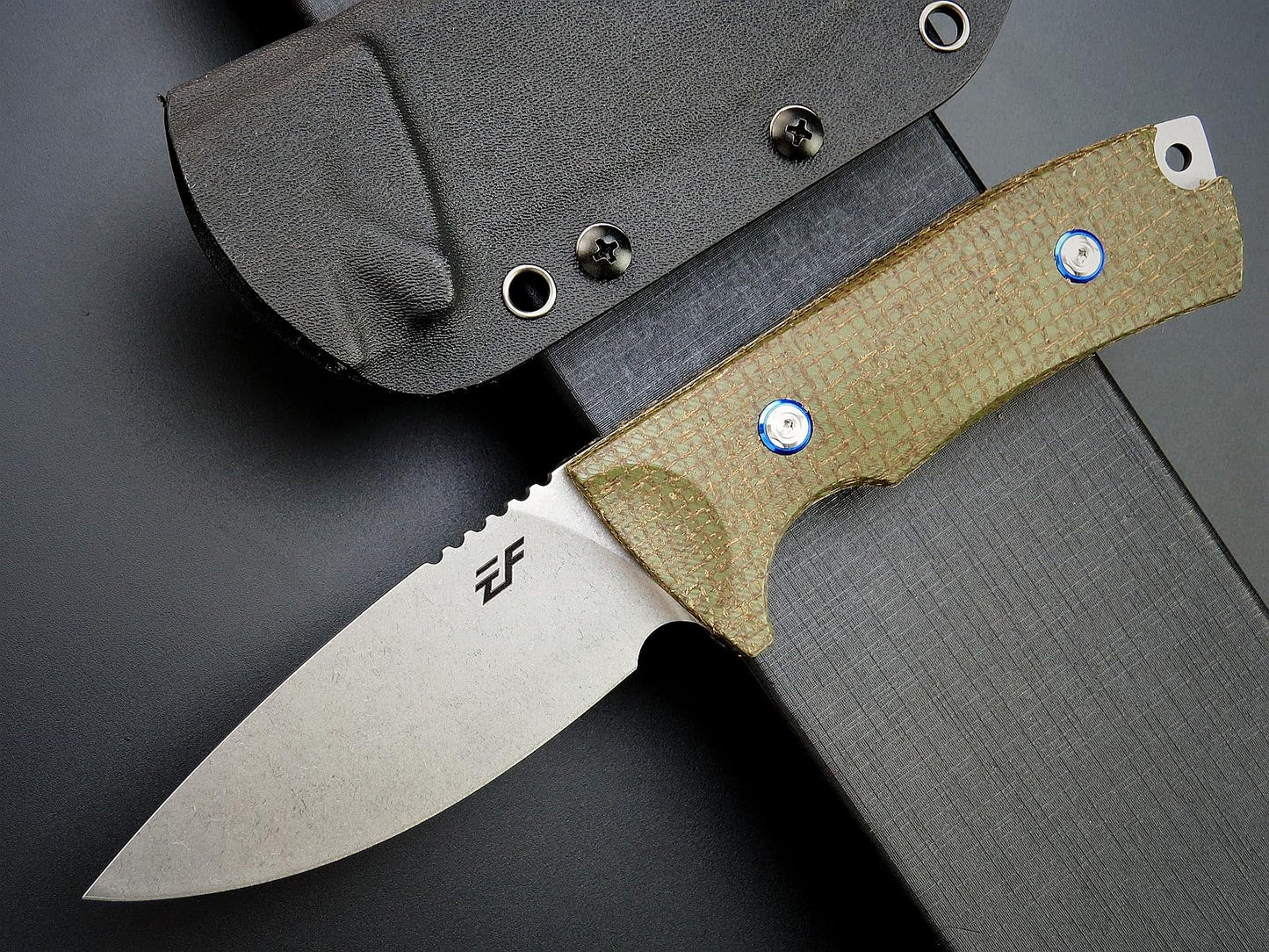 Eafengrow EF133 Fixed Blade Knife, DC53 Steel Blade,Micarta Handle Full Tang Compact Tough EDC Straight Knifes for Outdoor Working Camping Hiking(Green)