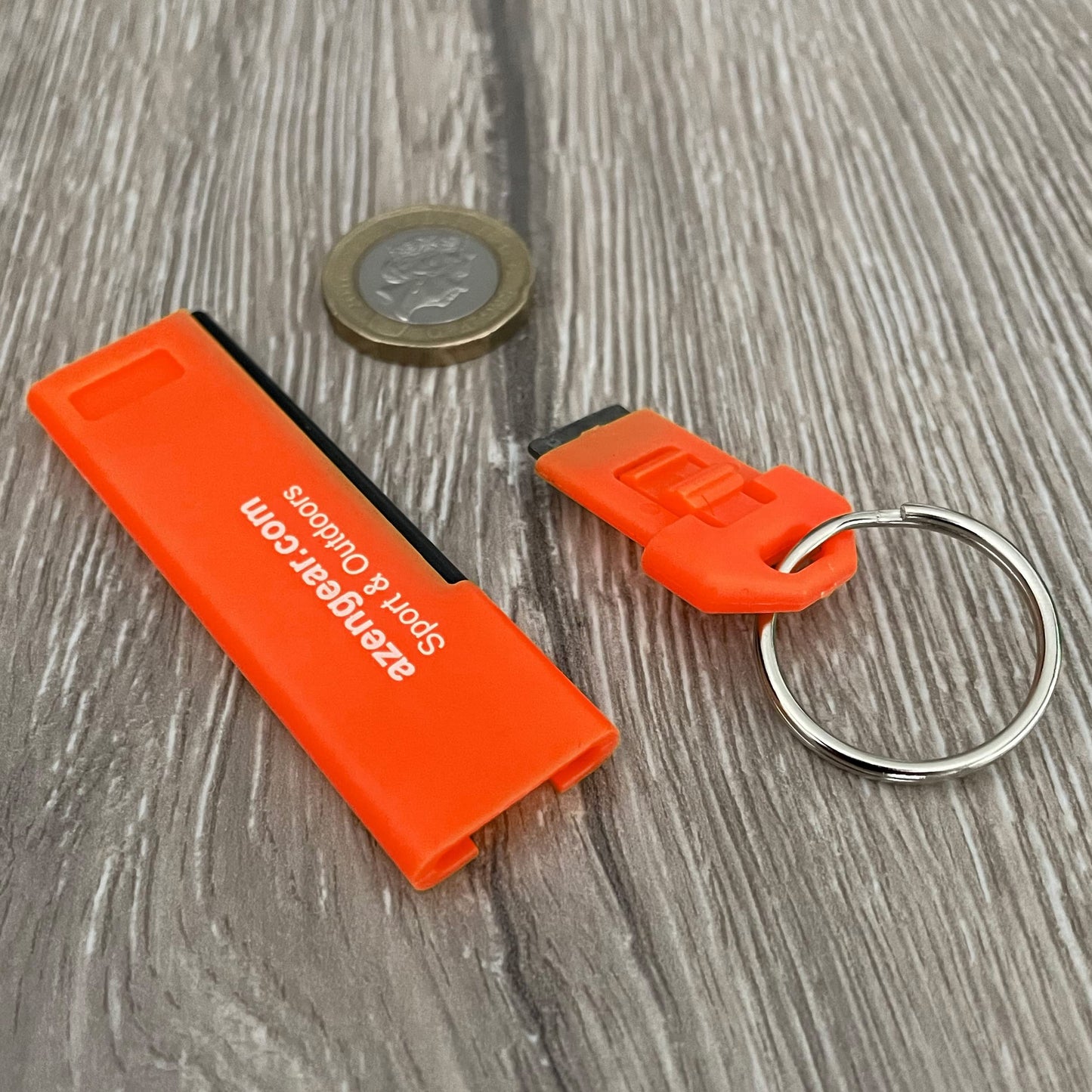 aZengear Survival Whistle with Flint Fire Starter Rod & Keyring - Loud, Pealess, Light, Thin, Waterproof - for Emergency, Hiking, Rescue, Safety, Dog Walking, EDC (Dark Orange)