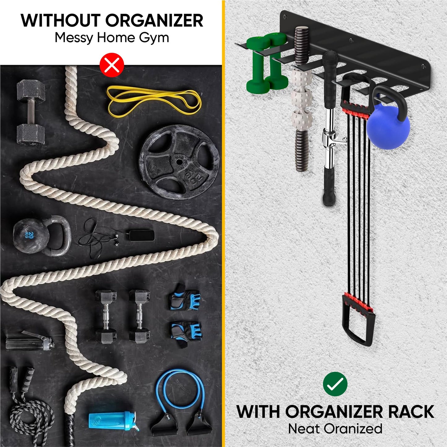2-in-1 Gym Storage Rack + Jump Rope, Baseball bat wall mount, Gym organization for home gym, Bat holder wall mount, Baseball bat holder for wall, Home gym storage rack, Gym equipment storage, Bat holder, Bat holder for dugout fence, Gym organization, Weig