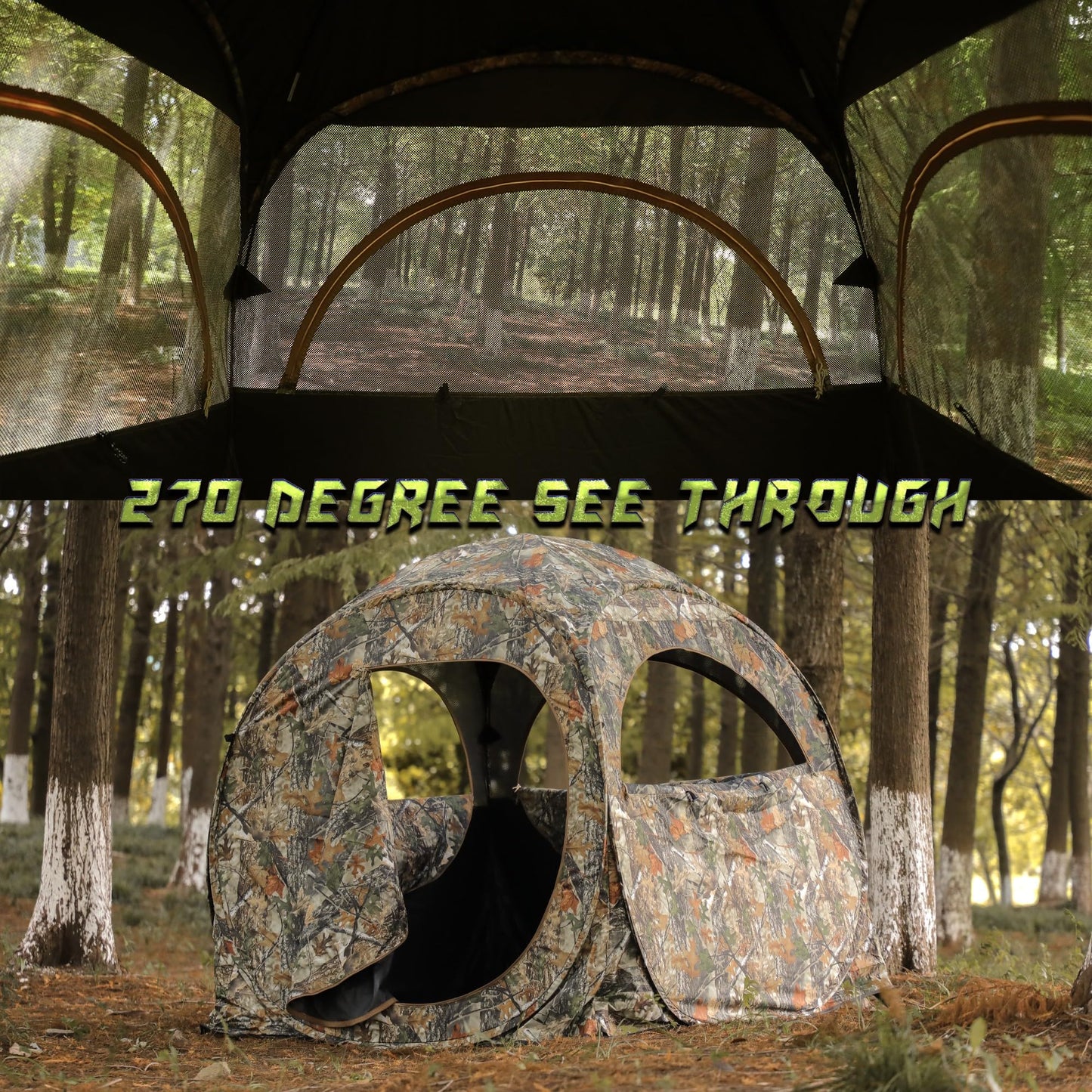 Lenotos Pop-Up Hunting Ground Blind with 270° See Through, Lightweight 1-2 Person Hunting Blind with Carrying Bag, 4-Panel Spring Steel, for Deer, Turkey Duck Hunting, Bow Hunting