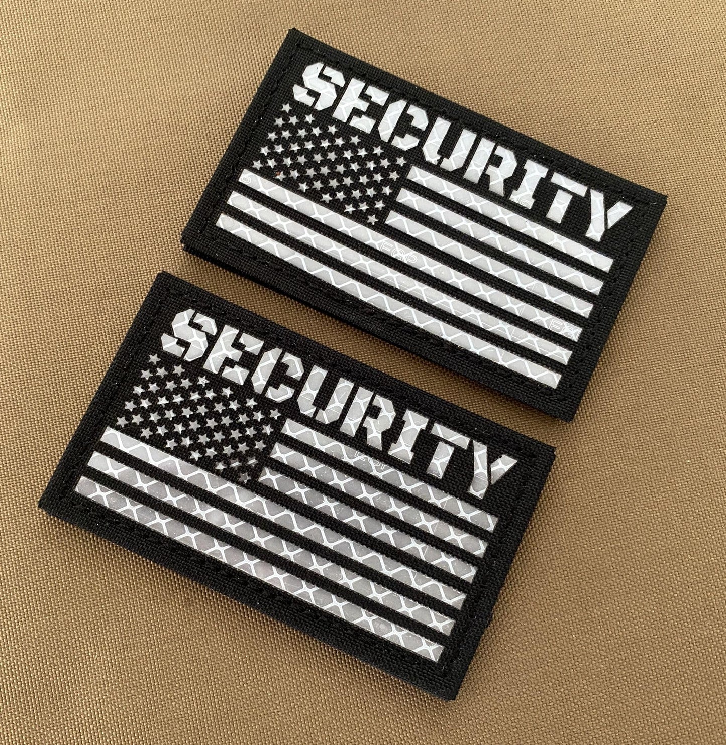 2 Pack Black White Reflective Security Patch US Flag with Hook Back for Service Harness Tactical Vest Collar Hook-Fastener Backing (SECURITY)