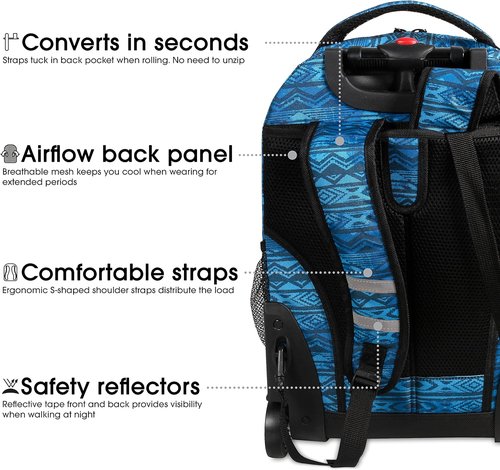 J World New York Sunrise Rolling Backpack, Water Mark, 18"