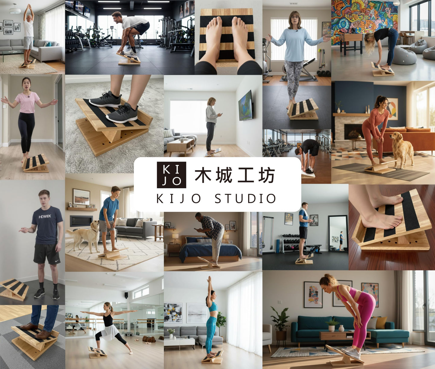 KIJO Studio Professional Wooden Calf Stretcher Slant Board 500 lbs Weight Capacity 16-Angle Adjustable Incline Calf Stretch Slant Board for Calf Stretching Exercise Squat & Physical Therapy Non-Slip