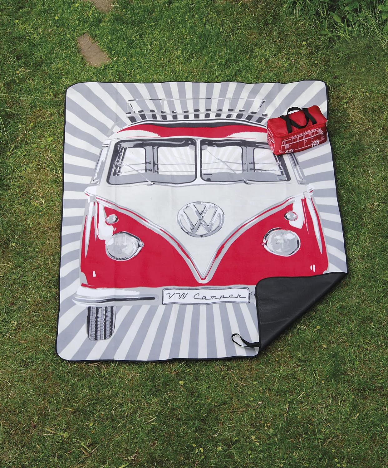 BRISA VW Collection - Volkswagen Picnic Cuddle Throw Blanket T1 Bus Campervan (Samba Stripes/Blue/200x150cm/59x78.7 in.)
