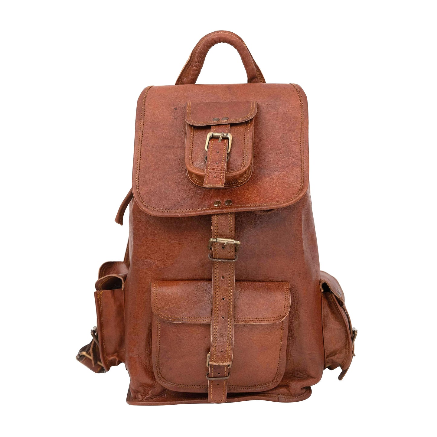 Shy Shy Let's Touch The Sky Rustic Vintage Leather Backpack Travel Rucksack knapsack Daypack Bag for Men Women Brown (24 inch)