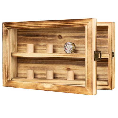 Freezing point Championship Ring Display Case Baseball Ring Holder Big Ring Storage Box Wooden Shadow Box for Baseball Basketball Football Softball Award Rings Fan Souvenirs 6