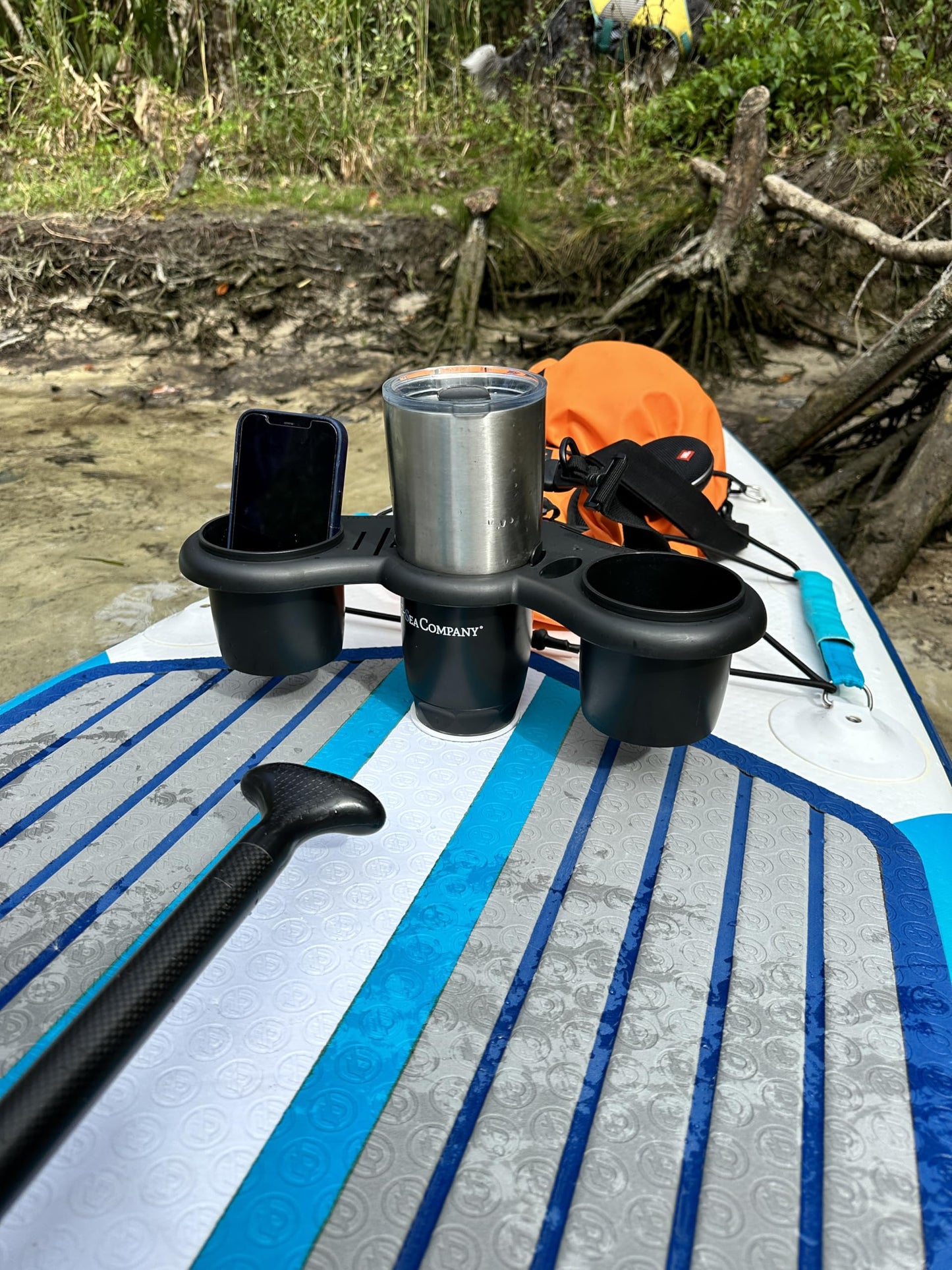 E-Sea Company: E-Sea Caddy Pro- (Black). Multi Cup Suction Mounted Drink Holder w/Knife, Pliers, Hook and Sunglass Storage. Perfect for Boats, Paddle Boards, Kayaks, Camping and More!