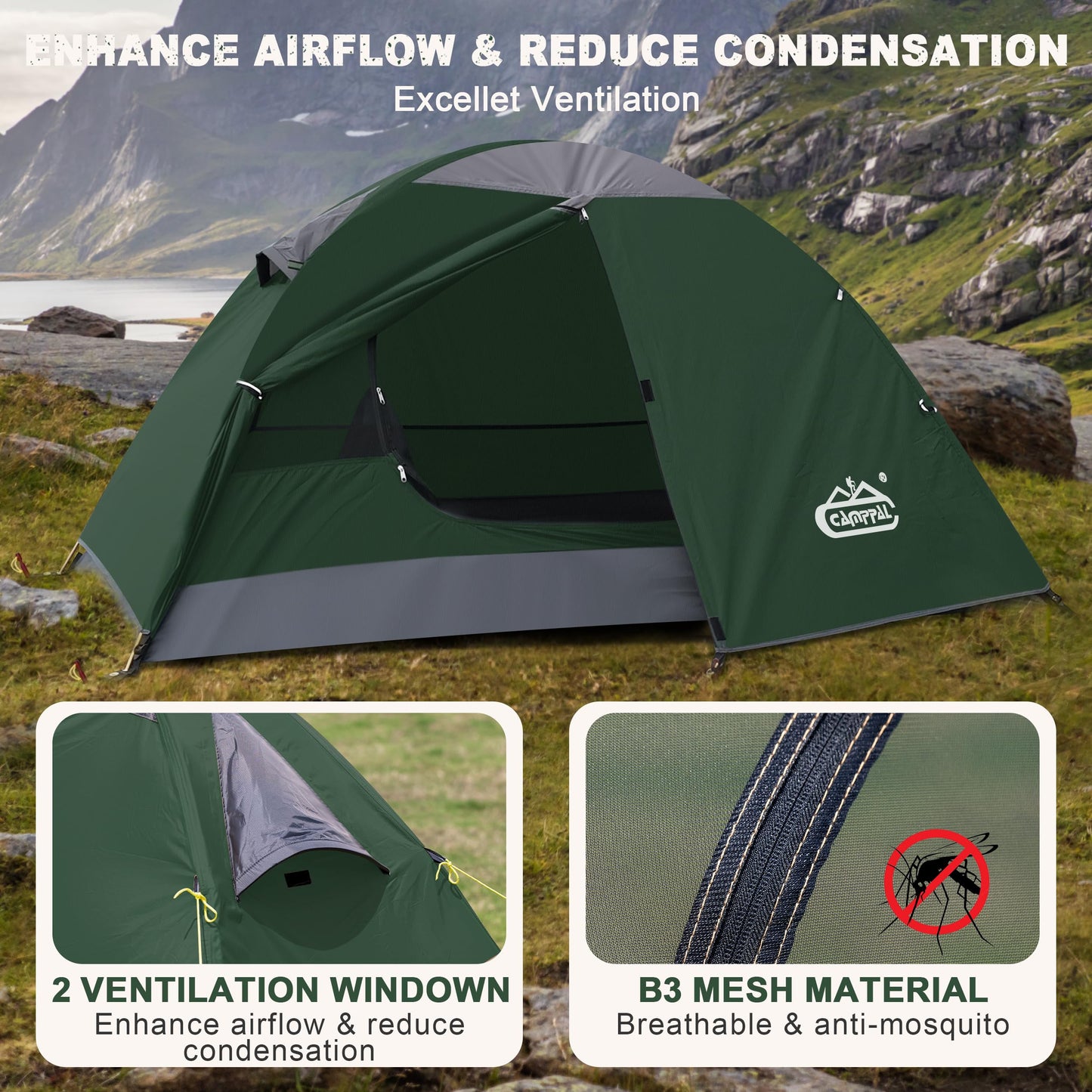 1 Person Backpacking Tent, Lightweight Compact Single Person Tent, Waterproof Windproof Easy Setup Freestanding One Man Tent for Camping Hiking Cycling Biking Mountaineering - Green