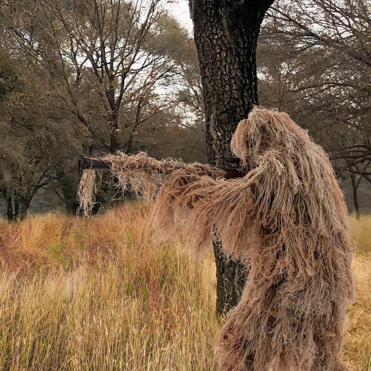 SETLUX Ghillie Suit for Men, Gilly Suit for Adults Camo Hunting Clothes 3D Woodland Camouflage Suits for Hunting(Desert 2XL)