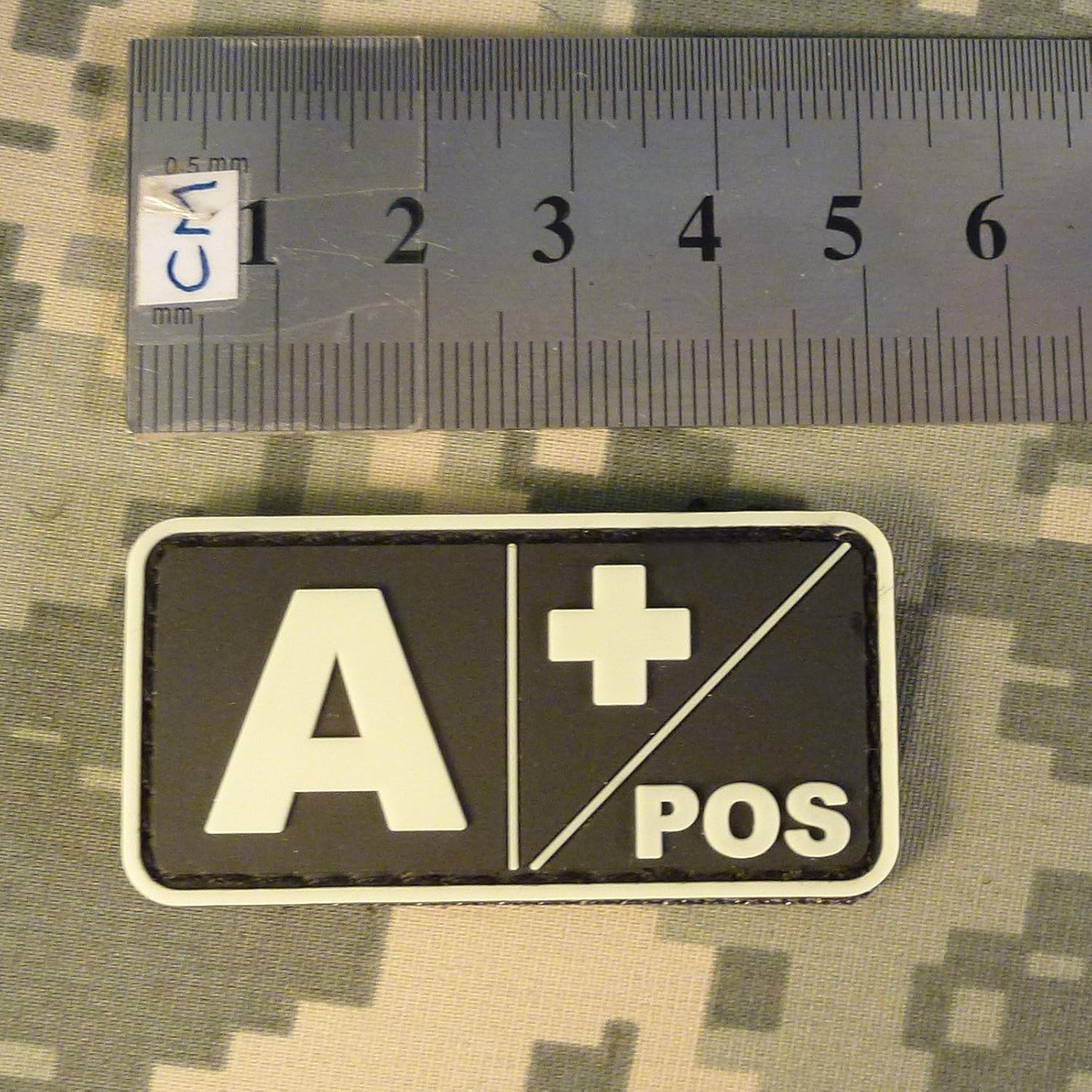 Mini First Aid Blood Type PVC Patch Black and White Glow Dark Compatible with Velcro PVC Patches for Hats,Plate Carrier,Ifak,First Aid Kit Patch (O Positive)