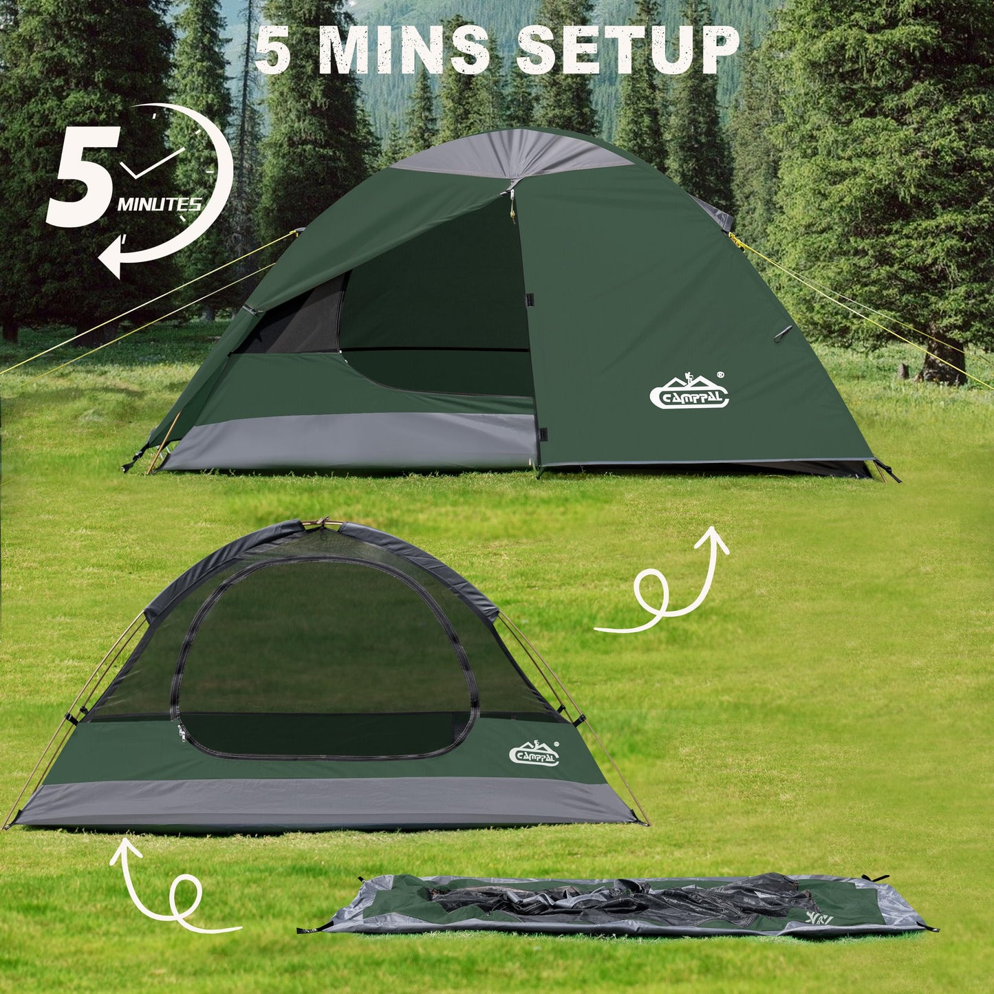 1 Person Backpacking Tent, Lightweight Compact Single Person Tent, Waterproof Windproof Easy Setup Freestanding One Man Tent for Camping Hiking Cycling Biking Mountaineering - Green