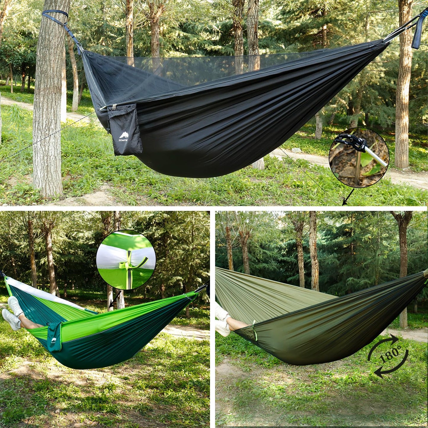 Homithley Camping Hammock - Portable Hammock with Mosquito Net, Lightweight Backpacking Hammocks Swing Camping Accessories for Indoor, Outdoor, Beach, Backyard, Patio, Travel, Hiking