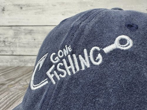 Shenbors Gone Fishing Hat for Men Women, Gifts for Grandpa Uncle Daddy, Navy Blue Bass Fish Lover Baseball Cap Hook Snapback Hat