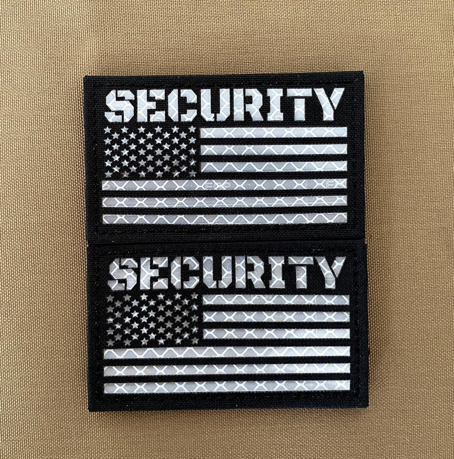 2 Pack Black White Reflective Security Patch US Flag with Hook Back for Service Harness Tactical Vest Collar Hook-Fastener Backing (SECURITY)