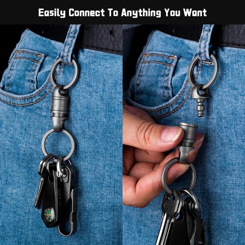 TISUR Small Titanium Key Rings+Round Carabiner Clip+Key Rings for Keychain