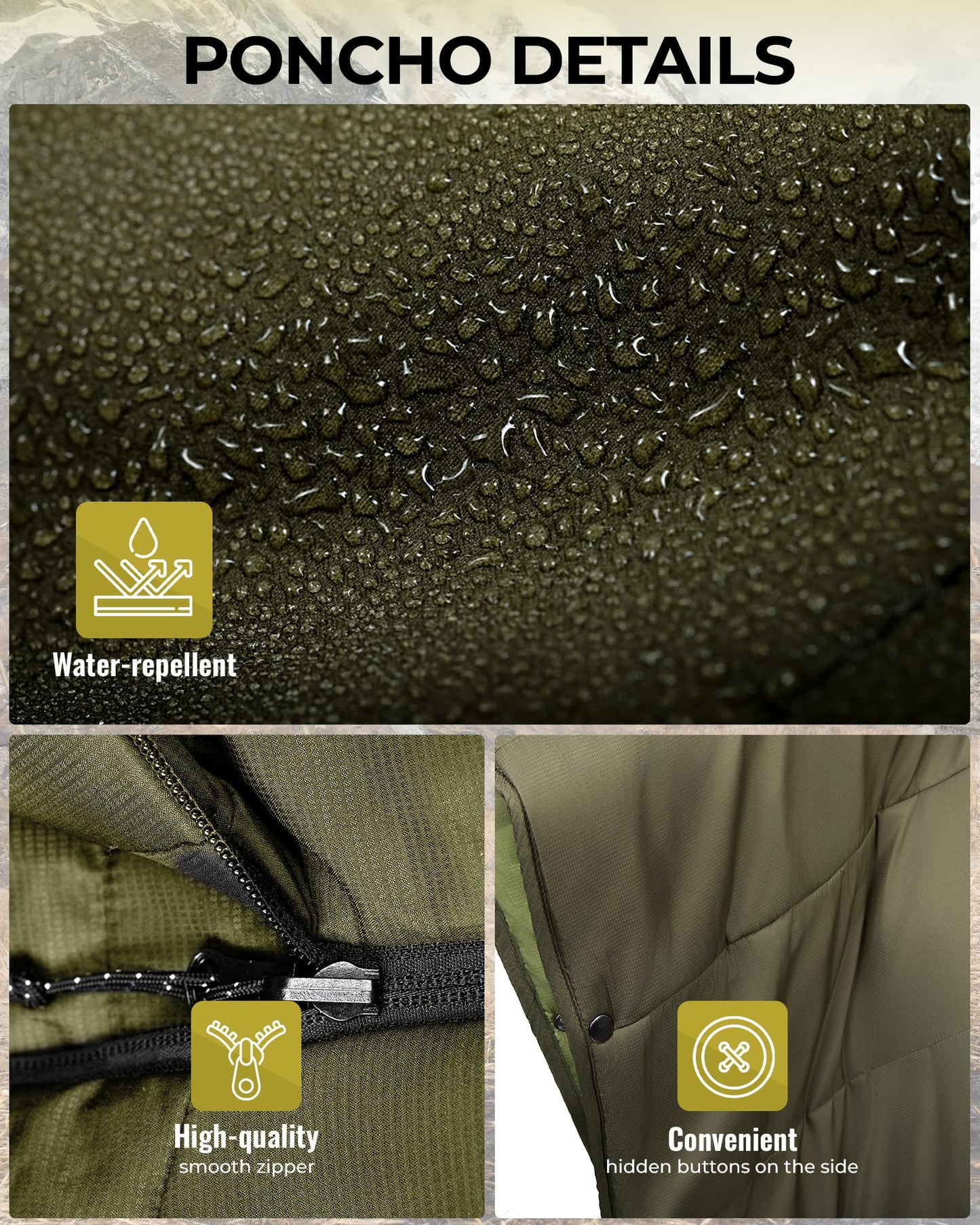 KingCamp Camping Blanket Poncho, Wearable Honcho Hoodie Reversible Cape Windproof Water-Repellent Recycled Poncho with Snap Buttons for Outdoor Camping Hiking Stadium Travel (Green, 66" x 48")