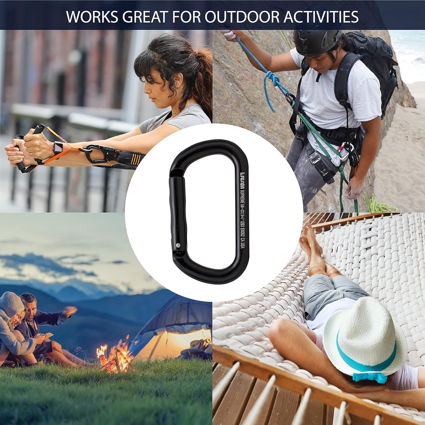 Fusion Climb Supreme II Aluminum Oval-Shape Carabiner 5-Pack,Black,One Size,(FP-9318-BLK-5P)