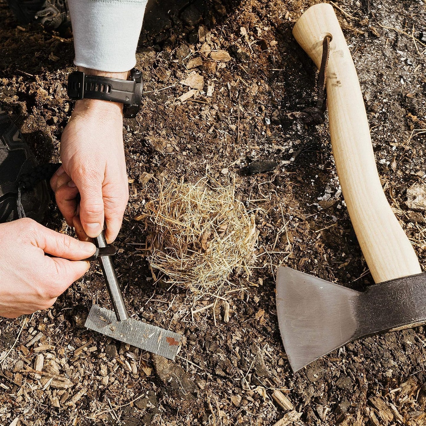 Surviveware Survival Fire Starter with Emergency Whistle, Paracord Handle, and Steel Serrated Scraper
