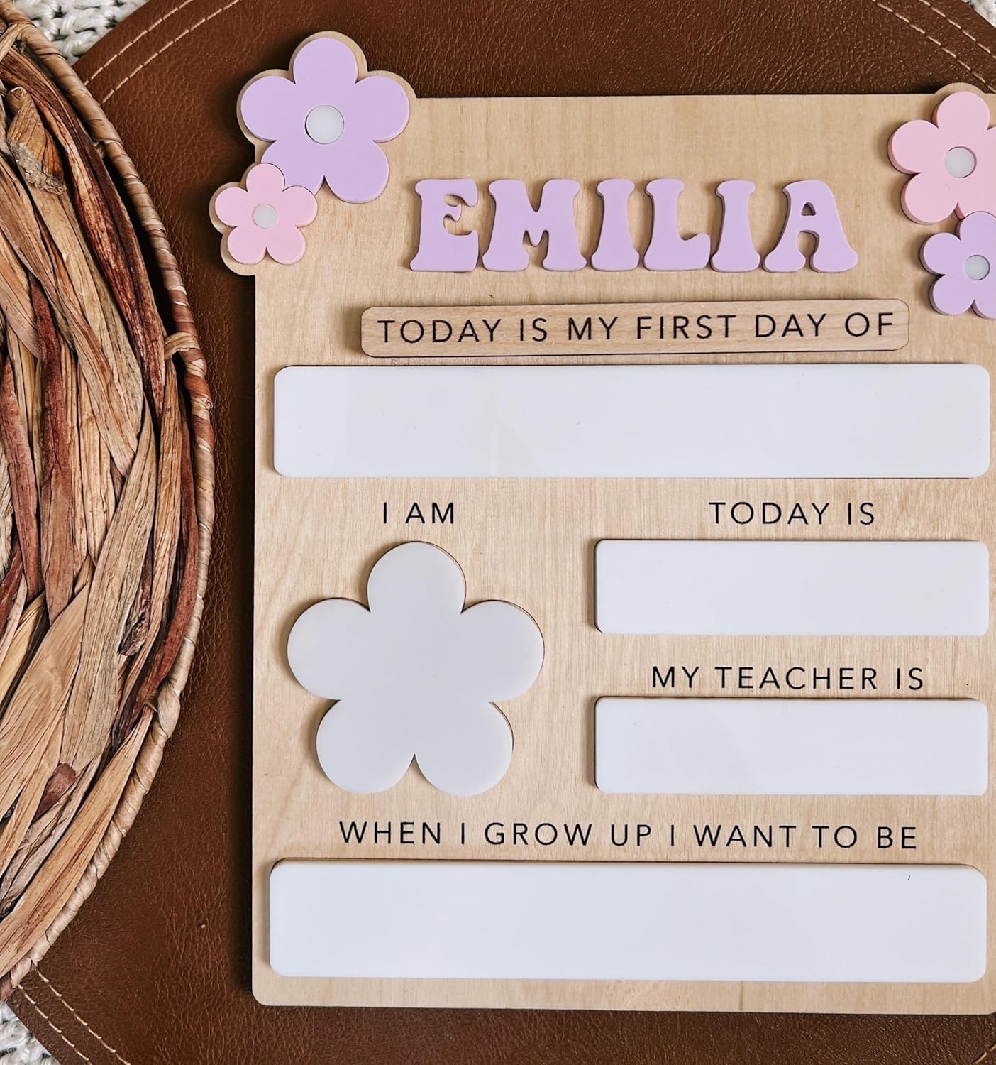 Custom First Day of School Sign - Personalized First and Last Day of School Board, Reusable Wooden Photo Prop with Name, Back to Schools Board with Interchangeable Pieces, Style 01