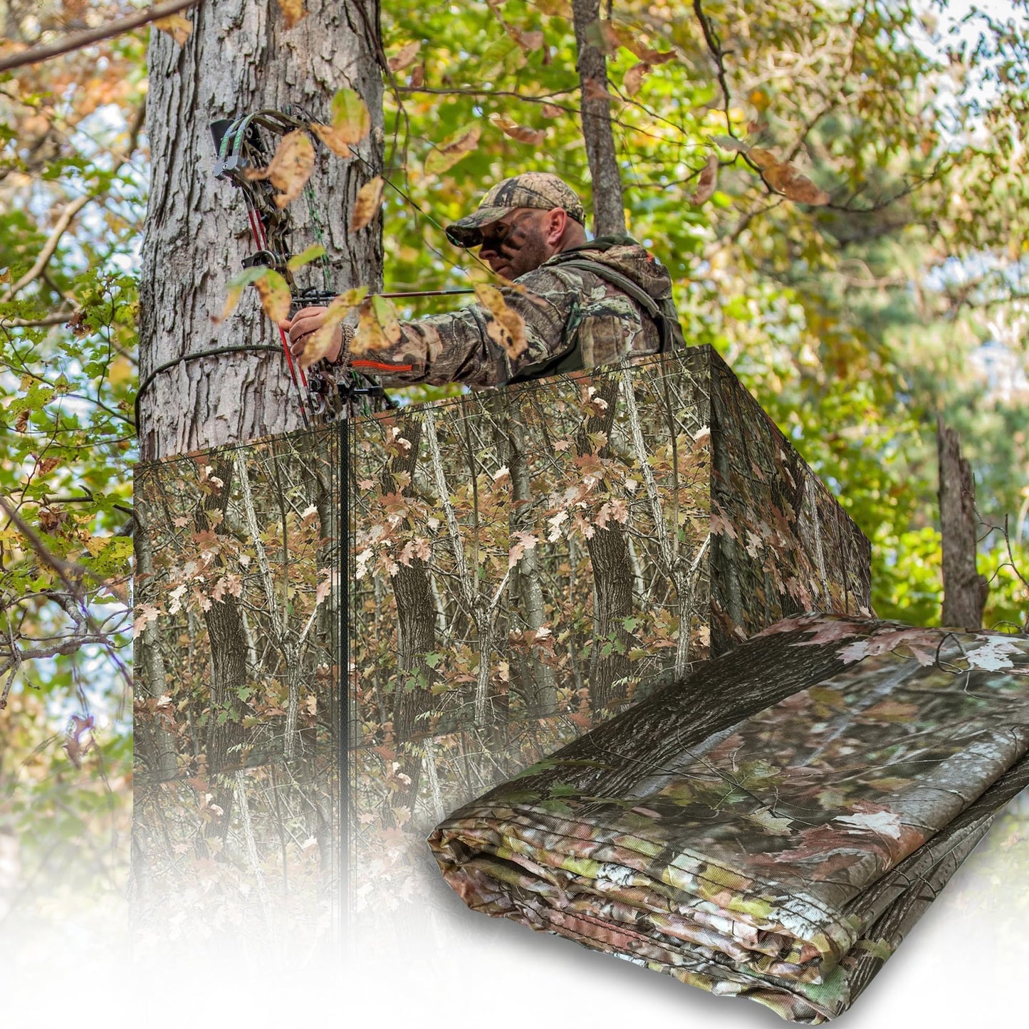 142"X37.5" Hunting Tree Stand Blinds for Deer Hunting Universal Camo Tree Ladder Stand Blind Kit with Zipper and 2 Pockets Tree Stand Cover for Hunting Deer, Elk, Hunting Blind & Accessories