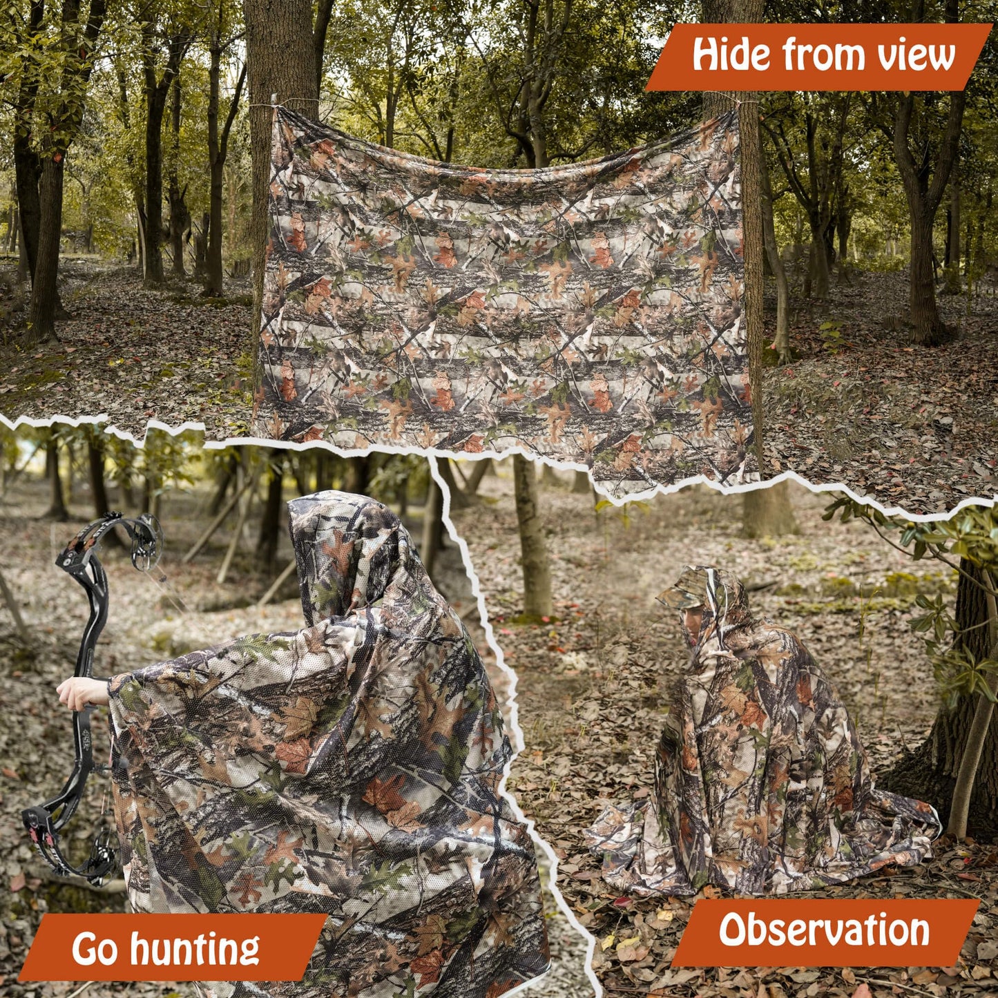 300D Camo Netting, Double-Sided Available Durable Camouflage Netting, Quiet Camo Mesh Netting, for Concealment, Hunting, Tree Stand, Shooting Blinds, Car Cover and Photography(Leaf & Dry Grass, 2Yd)