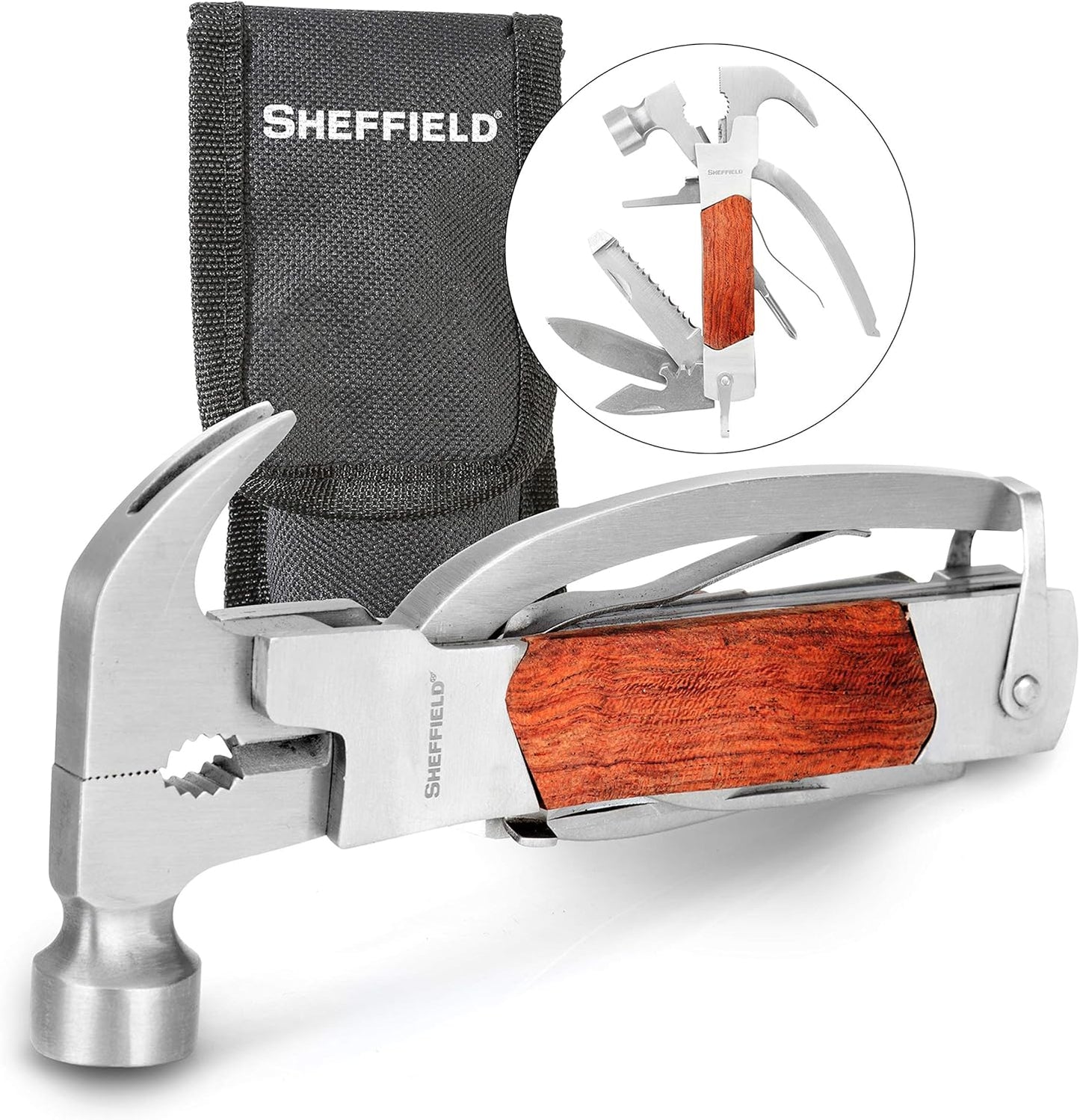 Sheffield 12301 Axe Multi Tool, 12-in-1 Camping Knives & Tools, Utility Tool Double Axe Head, Camping Tool, Stainless Steel Knife Multitool