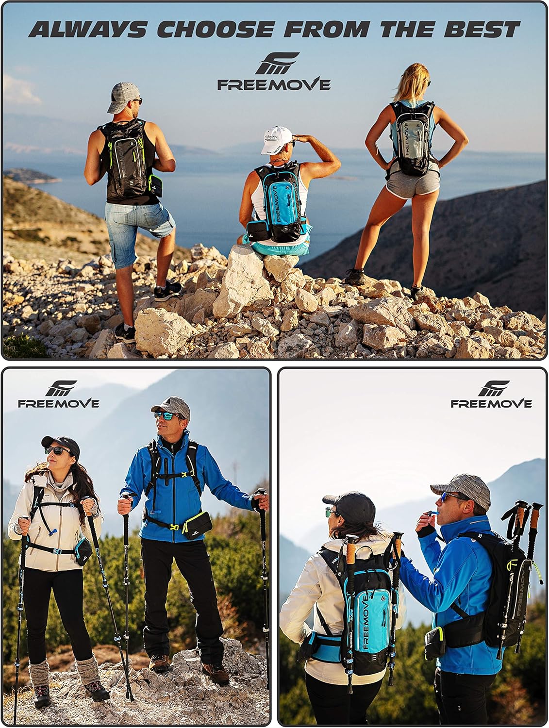 FREEMOVE Hydration Water Backpack 3in1 with 2L Bladder & Insulated Backpack Cooler Bag - a Complete Hydration Solution - Ideal Hydro Camel Back Pack for Hiking, Biking, Running, Cycling, MTB & Rave