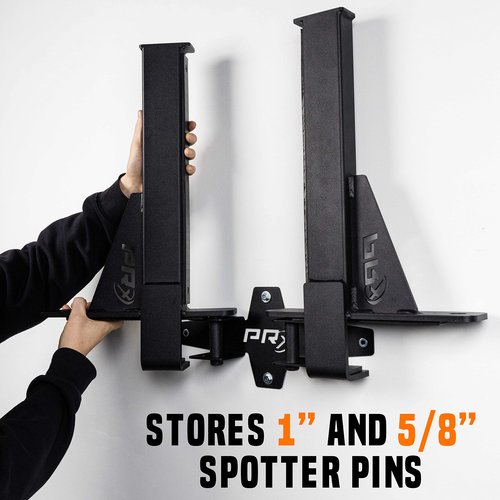 PRx Performance Squat Rack Spotter Arm Pairs, Fits Profile ONE 2x3 with 5/8" Hole & PRO 3x3 with 1" Holes in Upright Squat Racks, USA Made, (Spotter Arm Storage)